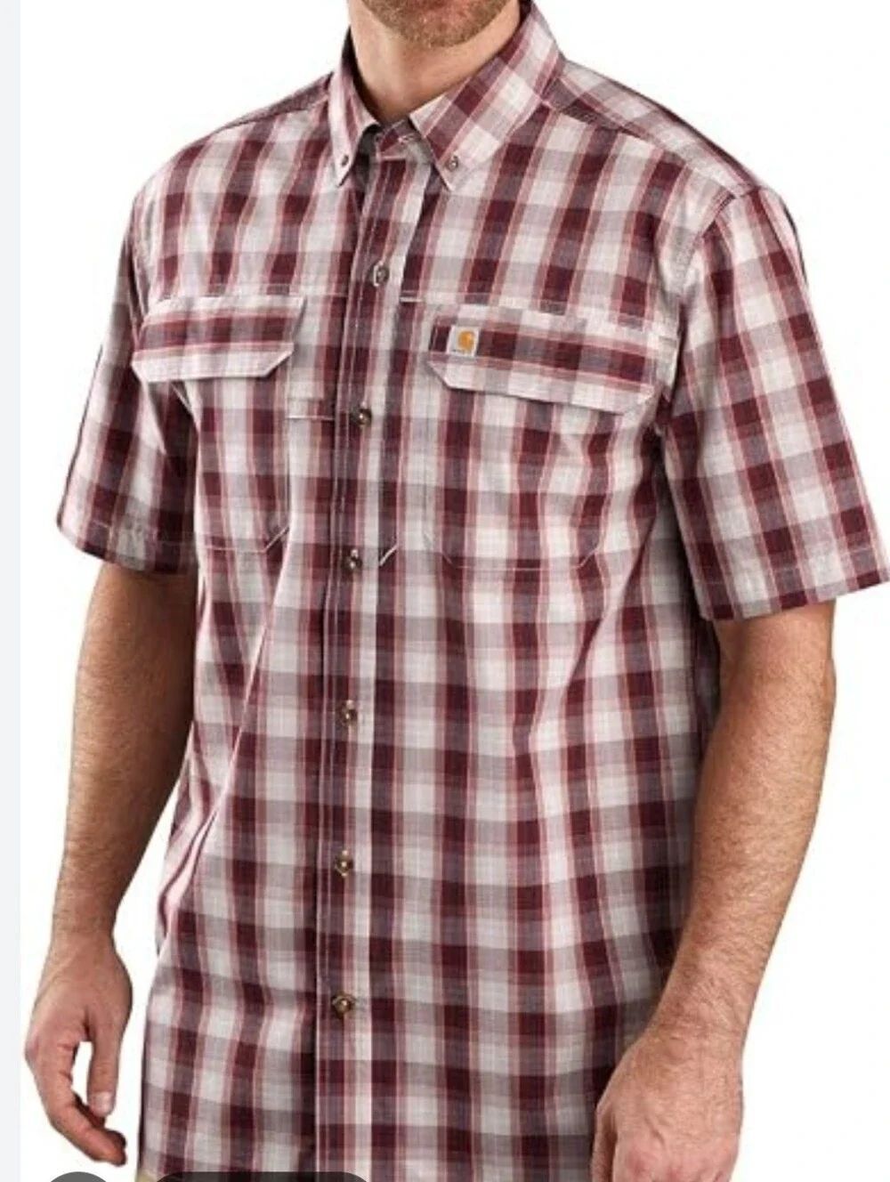 Carhartt Men’s Loose Fit Short-Sleeve Plaid Button-Down Shirt .